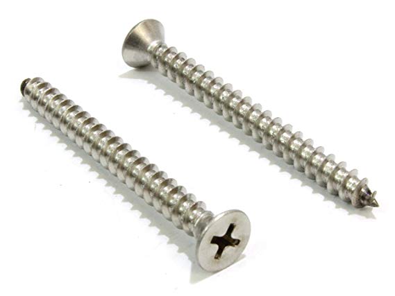 #8 x 1" Stainless Flat Head Phillips Wood Screw, (100 pc), 18-8 (304) Stainless Steel, Choose Size, By Bolt Dropper