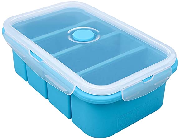 Webake Silicone Freezer Tray with Lid, Food Storage Container, Ice Cube Tray for Soup Sauce Meal Prep, 1 Cup Portion, BPA Free