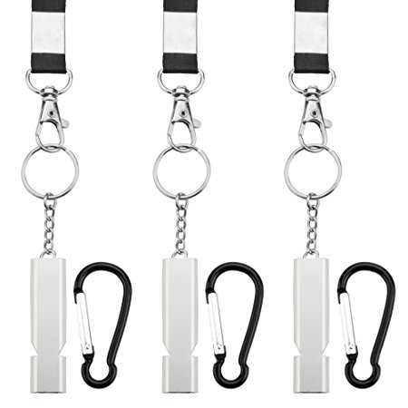 SOTOGO Aluminum Emergency Whistles Double-Tube Survival Whistles With Carabiner And Lanyard For Camping Hiking Sports
