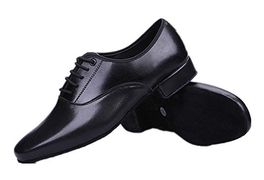 Gogodance Men's Boys Professional Lace-up Black Leather Latin Salsa Tango Ballroom Modern Dance Shoes