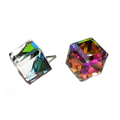 Vitrail Medium Tilted Cube Finest Austrian Crystal Stud Earrings, 8mm