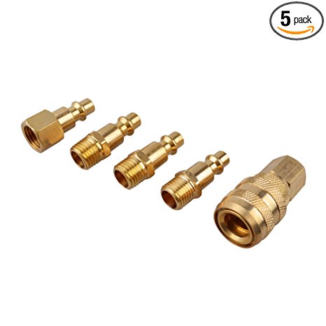 PowRyte Basic 5-Piece 1/4-Inch Industrial Solid Brass Quick Coupler Set