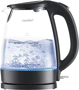 COMFEE' Electric Kettle, 1.7L Hot Water Boiler, 1500W Fast Boil, Glass Electric Tea Kettle with LED Indicator, Auto Shut-Off and Boil-Dry Protection, BPA Free