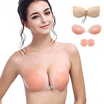Adhesive Bra 3 Pack Push up Strapless Backless Bra Sticky Silicone Invisible Bra with Nipple Covers