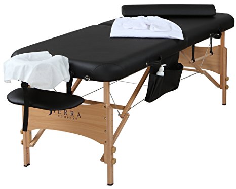 Sierra Comfort All-Inclusive Portable Massage Table with New Accessory Package, Black