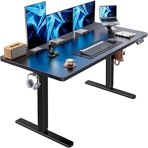 HUANUO Electric Standing Desk, 59 x 30 inch Large Height Adjustable Desk, Powerful Brushless Motor, 4 Memory Preset, Sit Stand Up Desk, Home Office Computer Desk with Thick T-Shaped Frame