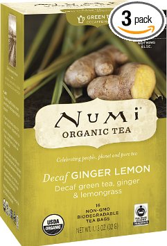 Numi Organic Tea Ginger Sun, Full Leaf Lemon Decaf Green Tea, 16 Count Tea Bags (Pack of 3)