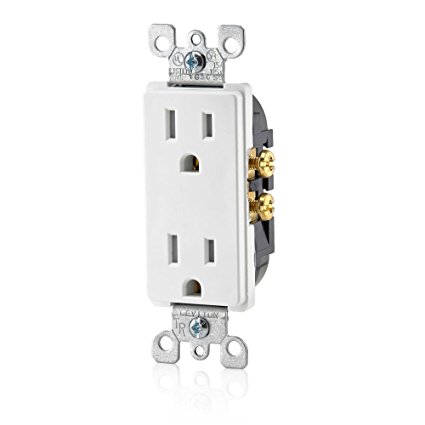 Leviton T5325-W 15 Amp 125 Volt, Tamper Resistant, Decora Duplex Receptacle, Straight Blade, Grounding, White