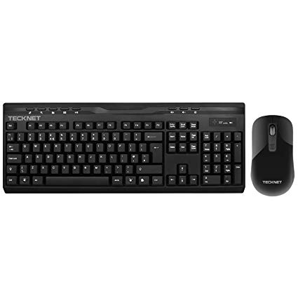 TeckNet X300 2.4Ghz Wireless Multimedia Entertainment Keyboard(UK keyboard layout) and Mouse Combo for Desktop With Water-Resistant Keyboard Design (Standard, Grey)