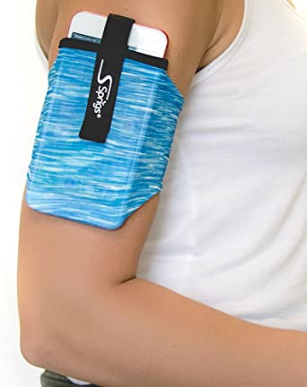 Sprigs Armband for iPhone 11/x/xr/8/7 Plus, Galaxy S10/S9, Google Pixel 4. Lightweight & Comfortable Running Armband, Stretches to Fit All Phones with Case - (Blue Melange, Large)