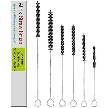 Alink Simple Drink Straw Cleaning Brush Kit - 5 Size - 6 Pieces Pipe Cleaner (12" Extra Long, 12 mm Extra Wide, General Size) - Black