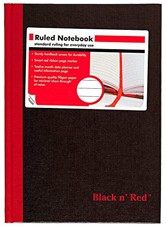 Black n' Red Casebound Notebook, Ruled, 8.25 x 5.875 Inches, 96 Pages (192 Sides) (E66857)