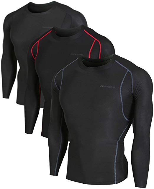 DEVOPS Men's 2~3 Pack Cool Dry Athletic Compression Long Sleeve Baselayer Workout T-Shirts