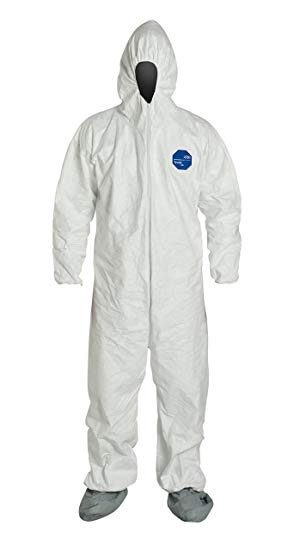 DuPont Tyvek 400 TY122S Individually Packed Disposable Protective Coverall with Elastic Cuffs, Attached Hood and Boots for PPE Vending Machines, White, Medium