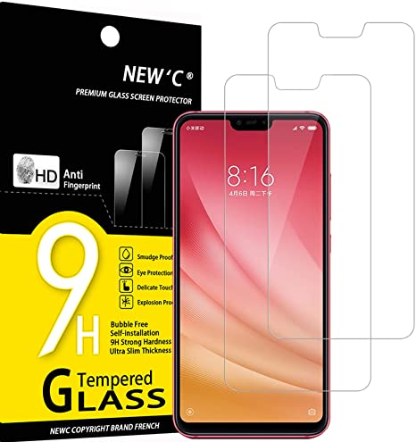 NEW'C 2 Unidades, Protector de Pantalla para Xiaomi Mi 8 Lite, Xiaomi Mi 8X, Antiarañazos, Antihuellas, Sin Burbujas, Dureza 9H, 0.33 mm Ultra Transparente, Vidrio Templado Ultra Resistente