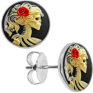 Body Candy Stainless Steel Red Rose Skeleton Stud Earrings