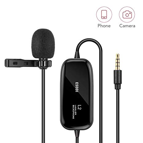 Lavalier Microphone -ESDDI Omnidirectional Clip on Mic for Smartphone Camera PC, Perfect for Recording Youtube Interview Video Conference Podcast Voice Dictation,Black