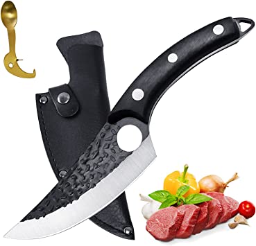 VECELO Viking Knife with Sheath, Butcher Boning Knife Forged Boning Knife High Carbon Steel Meat Cleaver Knife Multipurpose Chef Knives for Kitchen, BBQ, Camping, Gifts for Parent, Friends