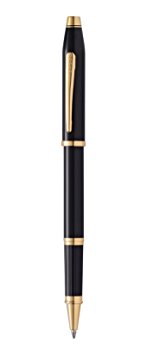 Cross Century II Black Lacquer Rollerball Pen with 23KT Gold Plated Appointments (414-1)