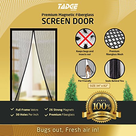 Magnetic Mesh Bug Screen Door - Strong Magnets, Fiberglass Mesh - Full Frame Curtain Magnets with Self-Seal Easy Open and Close Design | Anti Bug & Insect | Pet Friendly - 36x83" Max