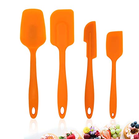 Euchoiz Silicone Spatula Set of 4 - High Heat Resistant to 480°F, Hygienic Seamless One Piece Design, Non-stick Rubber Spatula set for Baking, Mixing, Cooking, Dishwasher Safe Cooking Gadget, Orange