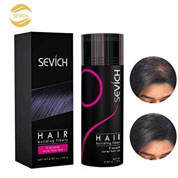 Sevich Unisex Hair Fibers - 5 Seconds Conceals Loss Hair Rebuilding, Nature Keratin Fibers for Thinning Hair, 25g - Black