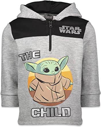 Star Wars Mandalorian The Child Boys Fleece Half Zip Pullover Hoodie