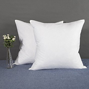 Set of 2, YSTHER Down and Feather Pillow Inserts / Throw Pillows, Double Fabric, 100% Cotton, 20" L X 20" W, White