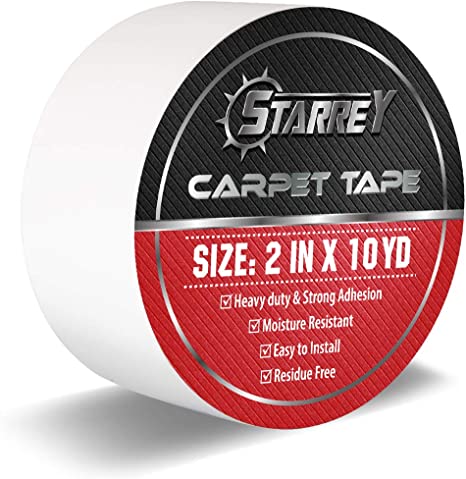 Starrey Double Sided Carpet Tape 2 Inch x 10 Yards Heavy Duty Gipper Adhesive Anti-Slip Area Rugs Tape for Hardwood Floors/Outdoor/Rugs/Stair Treads/Mats Residue-Free Sticky Tape Carpet Over Carpet