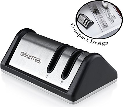 Gourmia GSH9710 2 Stage Compact Design Knife Sharpener Stainless Steel Portable Honing Station With Coarse & Extra Fine Sharpening