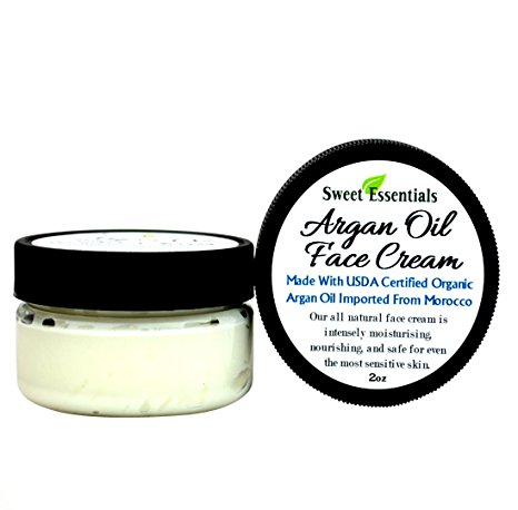 Argan Oil Premium Daily Face Cream - 2oz - Fragrance Free - Hydrating - Moisturizing - Anti Aging - Cruelty Free - Paraben Free - Anti-Wrinkle Sun Damage Repair Reduces Fine Lines and Wrinkles, Brightens Skin, Anti Wrinkle Cream, Anti Aging Moisturizer, Anti Aging Skin Care, Paraben Free Moisturizer - By Sweet Essentials