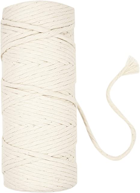 Hand U Journey 3mm Un-Dyed Nature Cotton String, Single Strand Macrame Rope 109 Yards（100 m） for Weaving,DIY Crafts, Wall Hangings, Plant Hangers, Gift Wrapping and Wedding Decorations