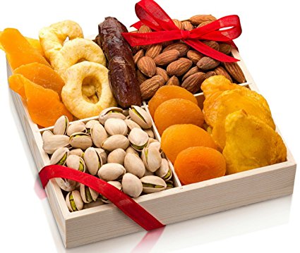 Freshly Roasted Gourmet Nuts dried fruit Gift Basket, Nut Gift Tray 4 section Medium Gift Tray