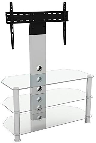King Upright Cantilever TV Stand with Bracket Clear Glass Shelves 90cm from 32" - 60" inch for HD Plasma LCD LED OLED Curved TV
