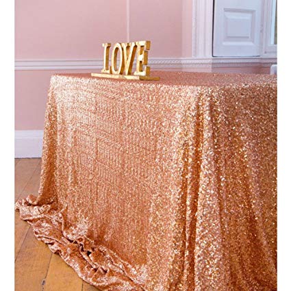 SoarDream 60x102 inch Rose Gold Sequin Tablecloth Rectangular Table Cloth for Wedding