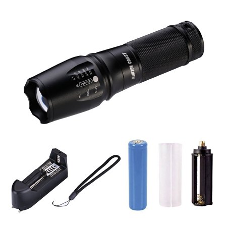 Handheld Led Flashlight of 1000 Lumens,Cree Xml-T6 Water Resistant Camping Torch Adjustable Focus Zoom Tactical Flashlight lamp for Outdoor,Charger and 18650 battery included (BLACK)