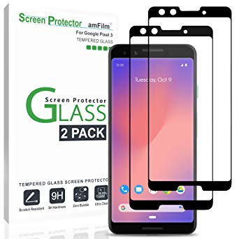 Pixel 3 Screen Protector Glass, amFilm Full Cover Tempered Glass Screen Protector with Dot Matrix for Google Pixel 3 (2 Pack, Black)