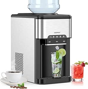 COSTWAY Water Dispenser with Ice Maker, 3-in-1 Countertop Hot/Cold Dispenser with Ice Machine, 2 Ways to Add Water, Child Safety Lock, 12 Cubes, Portable Water Cooler for Home Kitchen Office