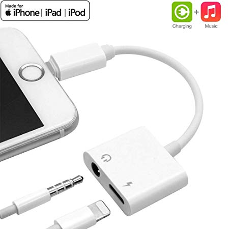 For iPhone 3.5mm Headphone Jack Adapter for iPhone Xs/Xs Max/XR/ 8/8 Plus / 7/7 Plus Headphone Splitter Adapter for iPhone Dongle 2 in 1 Chargers & Audio Connector Charger Cable Support All IOS System