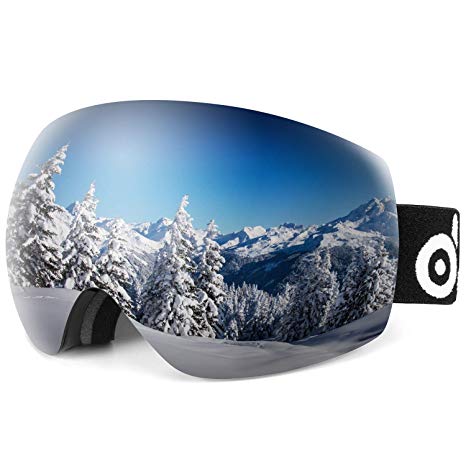 Odoland Large Spherical Frameless Ski Goggles for Men and Women, S2 OTG Double Lens Goggles for Skiing, Snowboarding, Snowmobile, uv400 Protection and Anti-fogging