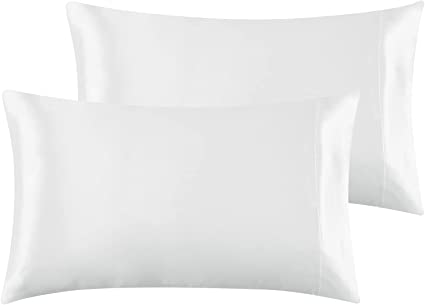 CozyLux Satin Pillowcase for Hair and Skin King Set of 2 Soft Pillow Cases Silky Microfiber Bed Pillow Covers Wrinkle Resistant with Envelope Closure(White, 20 x 40 Inches)