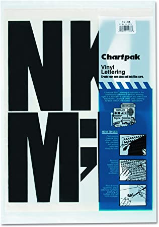Chartpak Self-Adhesive Vinyl Capital Letters, 6 Inches High, Black, 38 per Pack (01184)