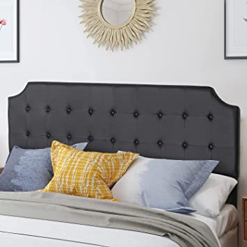 VECELO Faux Leather Upholstered Headboard Black, King Size Button Tufted Design Bed Backboard