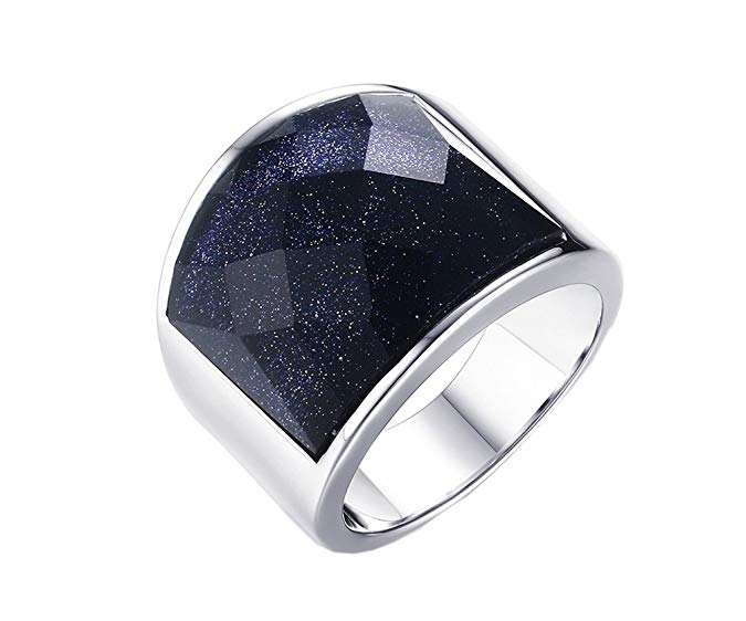 HIJONES Men's Stainless Steel 19mm Blue Sky Diamond Cut Gemstone Ring