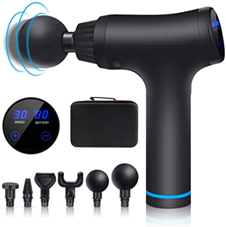 Massage Gun,Hand-Held Percussion Muscle Massage Device for Deep Tissue Relaxation Massage LCD Display 30 Speeds Optional Modes with 6 Replaceable Massage Heads