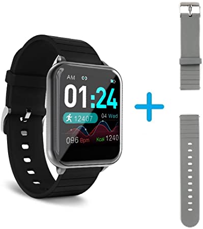 Intsun Fitness Tracker Smart Watch with Blood Pressure Sleep Monitor Step Calorie Counter for Android & iOS Phones, IP67 Waterproof 1.5'' Touch Screen, Black & Gray Replacement Bands for Men & Women