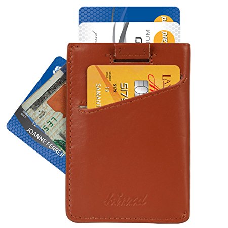 Kinzd Leather Card Sleeve Slim Wallet RFID Credit Card Holder Up to 12 Card&Cash (Brown)