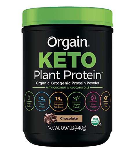 Orgain Keto Plant-Based Protein Powder, Chocolate- Keto Friendly, Organic, Vegan, Gluten Free, Organic Prebiotic Fiber, 0.97 Pound