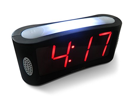 Travelwey Home LED Clock-Outlet Powered, No Frills Simple Operation, Large Night Light, Loud Alarm, Snooze, Full Range Brightness Dimmer, Big Red Digit D Display, Black