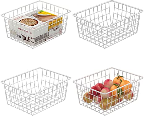 Wire Basket, Cambond 4 Pack Wire Baskets for Storage Durable Metal Basket Pantry Organizer Storage Bin Baskets for Kitchen Cabinets, Pantry, Bathroom, Countertop, Closets (White)